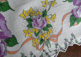 Vintage Purple Rose with Bows Scalloped Handkerchief