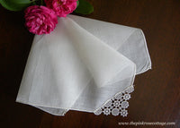 Vintage Linen Bridal Handkerchief with Round and Floral Corner Tatting
