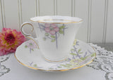 Vintage Colclough Art Deco Pastel Spring Flowers Teacup and Saucer