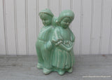 Vintage Cameron Clay Pottery Green Celadon Dutch Boy and Girl Planter Vase