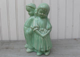 Vintage Cameron Clay Pottery Green Celadon Dutch Boy and Girl Planter Vase