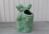 Vintage Cameron Clay Pottery Green Celadon Dutch Boy and Girl Planter Vase