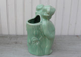 Vintage Cameron Clay Pottery Green Celadon Dutch Boy and Girl Planter Vase