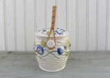 Small Vintage Biscuit Jar with Blue Morning Glories