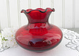 Vintage Anchor Hocking Depression Glass Ruby Red Ruffle Edge Vase