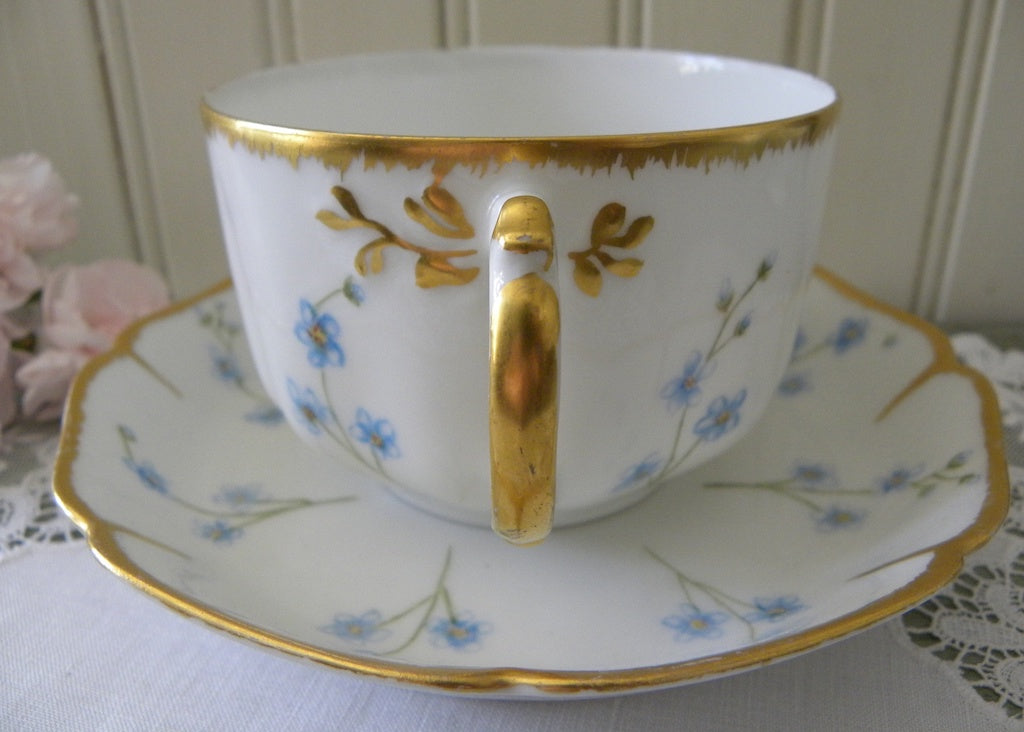 Antique H & Co. Haviland Blue Forget-Me-Not Teacup and Saucer