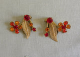 Vintage Austrian Orange and Yellow Rhinestone Pin and Earring Set for Fal