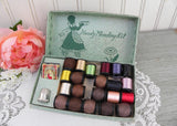 Vintage Dix and Rands Sewing Mending Kit Satin Box Ribbon Flowers