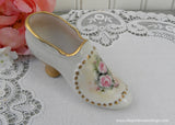 Vintage Hand Painted Pink Rose Victorian Shoe Figurine