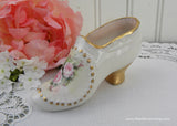 Vintage Hand Painted Pink Rose Victorian Shoe Figurine