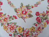 Vintage Pink and Yellow Hibiscus and Pansy Tablecloth