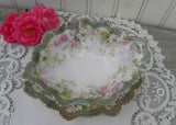 Antique Hand Painted Pink Roses Sauce Condiment Bowl and Under Plate