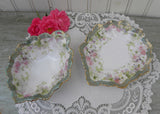 Antique Hand Painted Pink Roses Sauce Condiment Bowl and Under Plate