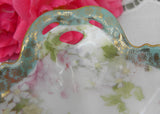 Antique Hand Painted Pink Roses Sauce Condiment Bowl and Under Plate