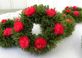 6 Vintage Mini Bottle Brush Christmas Wreaths with Red Flowers