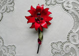 Vintage Francois Enameled Christmas Poinsettia Brooch with Rhinestones