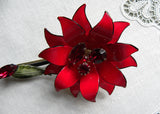 Vintage Francois Enameled Christmas Poinsettia Brooch with Rhinestones