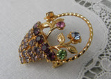 Vintage Rhinestone Basket of Pastel Flowers Pin Brooch