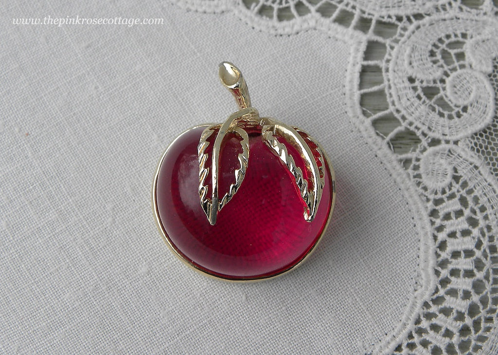 Vintage Sarah Coventry Jelly Lucite Apple Pin Brooch