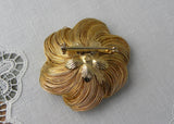 Vintage Gold Wire and Rhinestone Flower Brooch and Earring Set