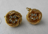 Vintage Gold Wire and Rhinestone Flower Brooch and Earring Set