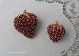Pair of Ciner Vintage Red Rhinestone Strawberries Strawberry Pins
