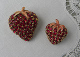 Pair of Ciner Vintage Red Rhinestone Strawberries Strawberry Pins