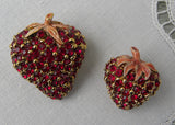 Pair of Ciner Vintage Red Rhinestone Strawberries Strawberry Pins