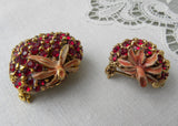 Pair of Ciner Vintage Red Rhinestone Strawberries Strawberry Pins