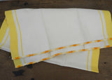 Pair of Unused Vintage Linen Yellow Striped Crocheted Trim Tea Towels