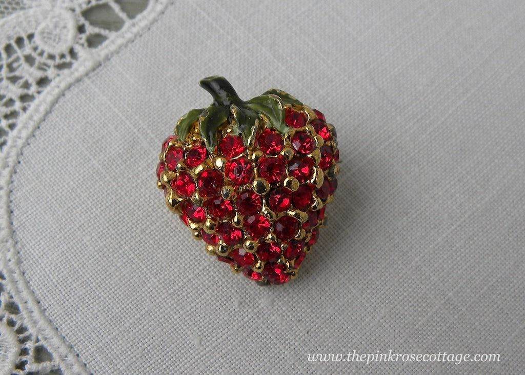 Vintage Ciner Red Rhinestone Strawberry Pin