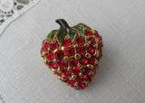 Vintage Ciner Red Rhinestone Strawberry Pin