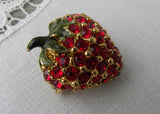 Vintage Ciner Red Rhinestone Strawberry Pin
