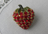Vintage Ciner Red Rhinestone Strawberry Pin