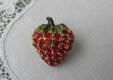 Vintage Ciner Red Rhinestone Strawberry Pin