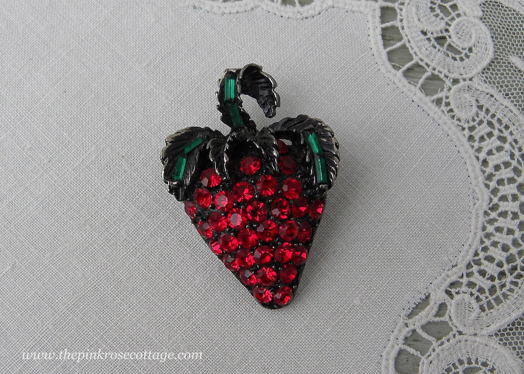 Signed Vintage Pell Red Rhinestone Strawberry Pin