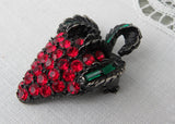 Signed Vintage Pell Red Rhinestone Strawberry Pin