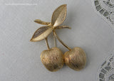 Vintage Sarah Coventry Brushed Gold Cherry Cherries Pin