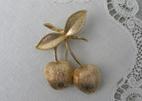 Vintage Sarah Coventry Brushed Gold Cherry Cherries Pin