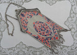 Antique 1920’s Mandalian Mfg  Pink and Purple Enamel Metal Mesh Flapper Purse Handbag