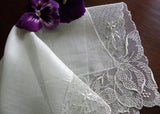 Vintage Soft Green Net Lace Handkerchief with Magnolia Embroidery