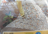 NIP Vintage Perma-Prest Bridgeport Blue and Beige Poppies Full Flat Sheet