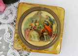 Vintage Amber Lucite Powder Compact with Romantic Couples Insert