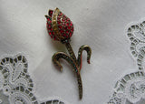 Heidi Daus Dutch Treat Pavé Crystal Siam Red Tulip Brooch