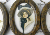 Vintage Oval Framed Illustrations of American Indian Woman and Gibson Girls