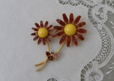 Vintage Weiss Enameled Double Daisy and Butterfly Pin Brooch
