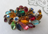 Vintage Colorful Rhinestone and Cabochon Pin Brooch