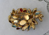 Vintage Colorful Rhinestone and Cabochon Pin Brooch