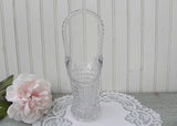 Vintage Clear Glass Basket Vase Cube Design