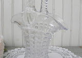 Vintage Clear Glass Basket Vase Cube Design